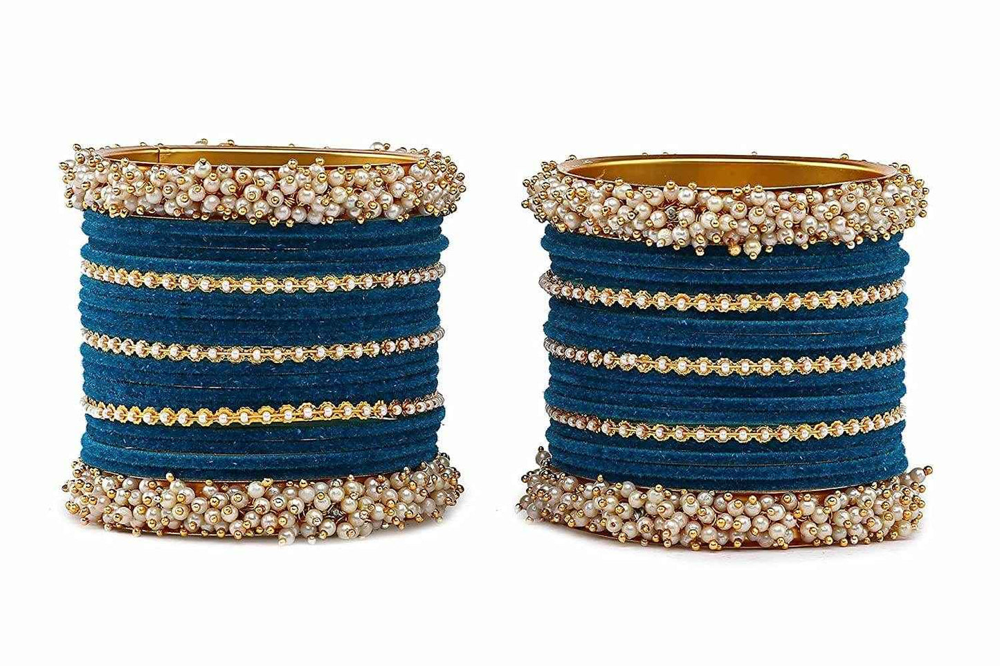 T4 Jewels Stylish Latest Collection Fashion Jewellery Pearl And Stone Glossy Finished Metal Bangles Set - 70NO All Bangle Sets T4 Jewels