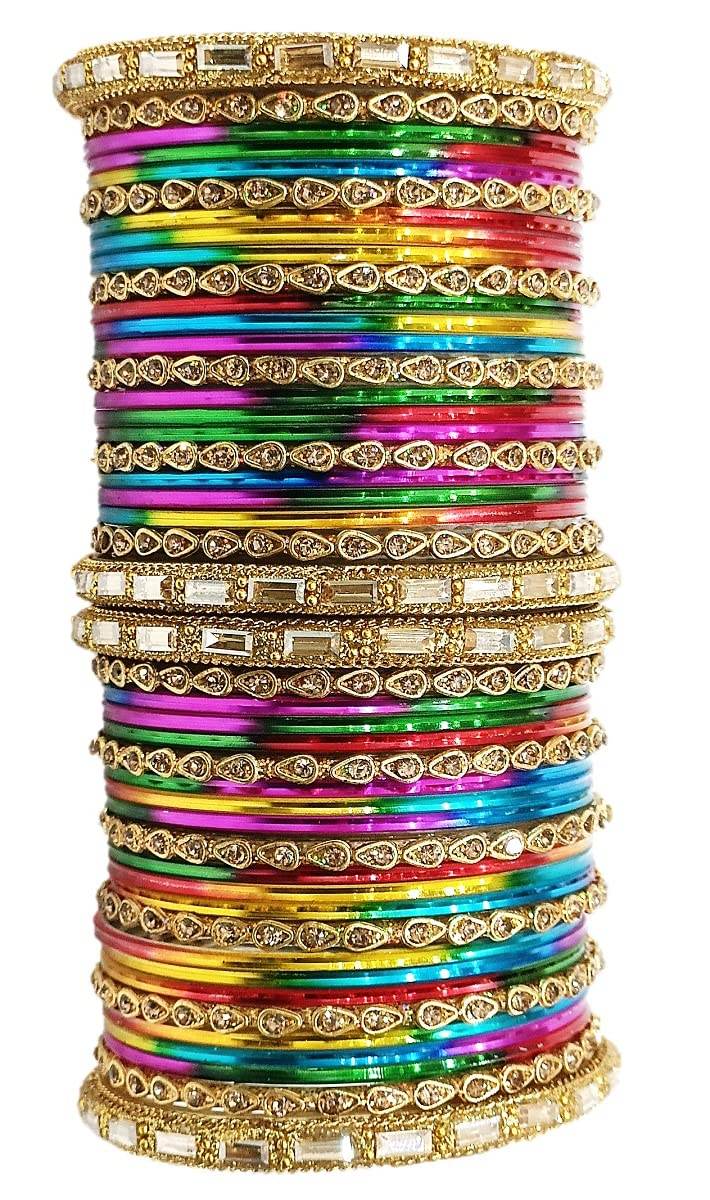 T4 Jewels 18k Gold Plated Drop Design Beautiful Stylish Fashion Jewellery Glass Bangles Set - 78NO All Bangle Sets T4 Jewels