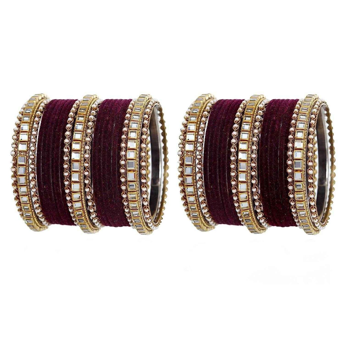 T4 Jewels Stones Studded Latest Fashion Jewellery Kundan Glossy Velvet Metal Bangles Set - 105NO Purple All Bangle Sets T4 Jewels