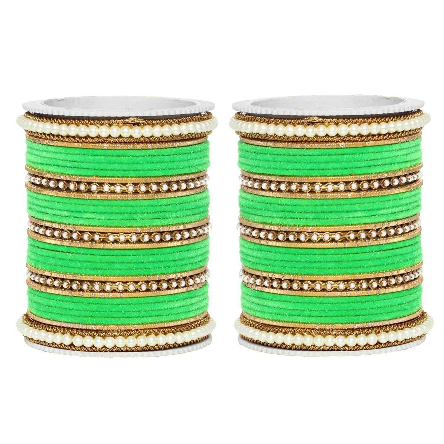 T4 Jewels Glossy Finish Beads Studded Latest Fashion Jewellery Stylish Bangles Set - 104NO Light Green All Bangle Sets T4 Jewels