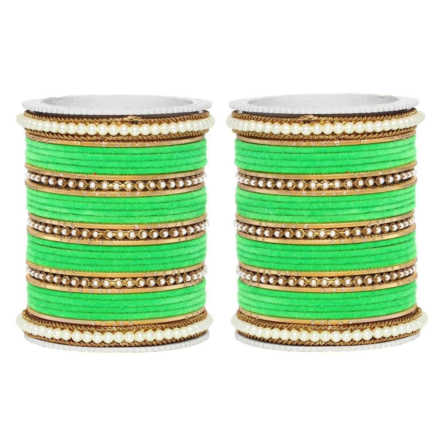 T4 Jewels Glossy Finish Beads Studded Latest Fashion Jewellery Stylish Bangles Set - 104NO Light Green All Bangle Sets T4 Jewels