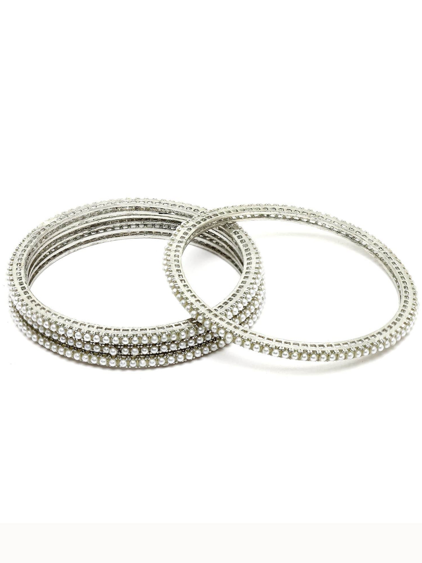 T4 Jewels Oxidised Silver Pearl Studded Tribal Set of 4 Bangles for Women T4 Jewels