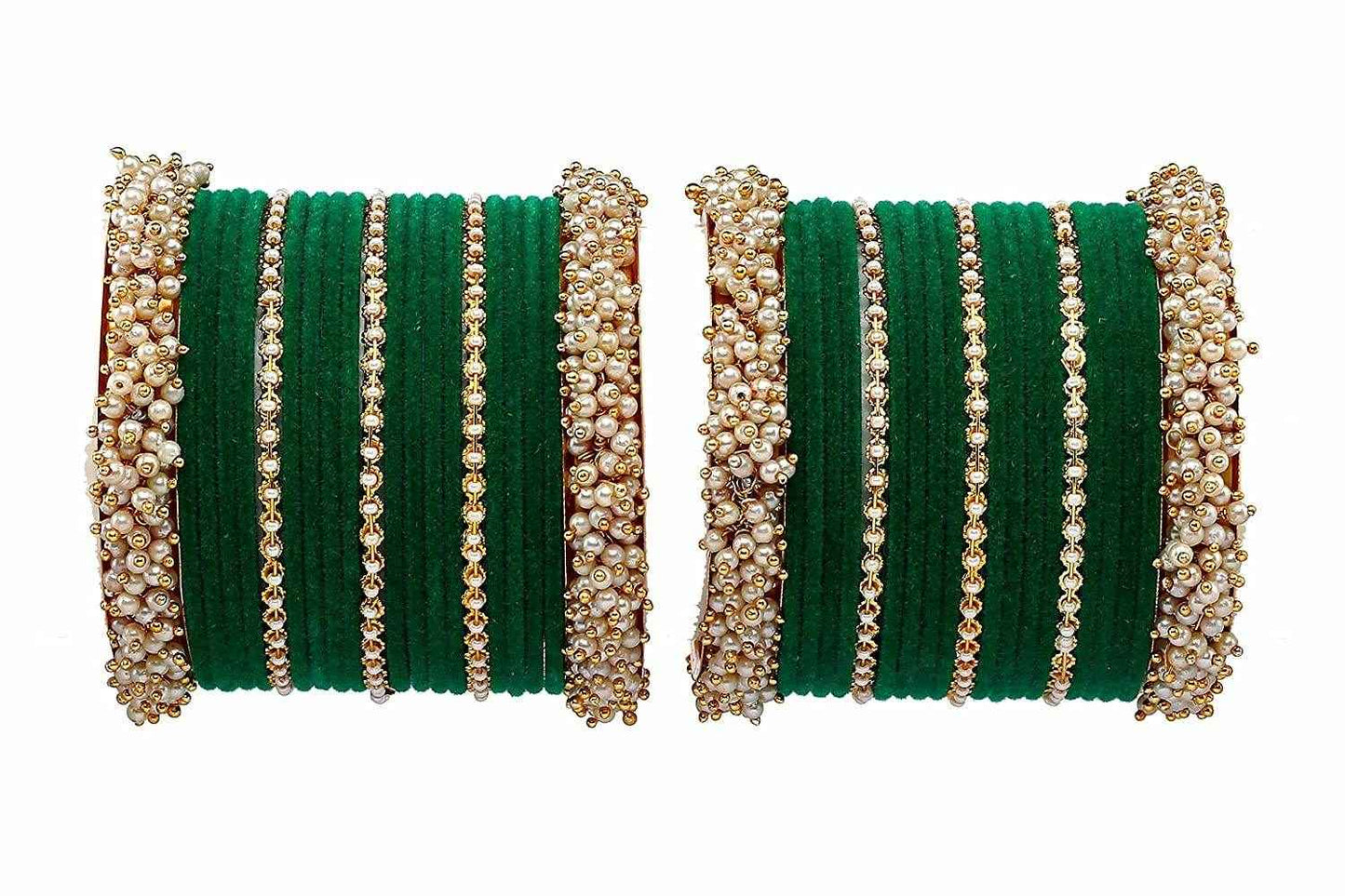 T4 Jewels Stylish Latest Collection Fashion Jewellery Pearl And Stone Glossy Finished Metal Bangles Set - 70NO Green All Bangle Sets T4 Jewels