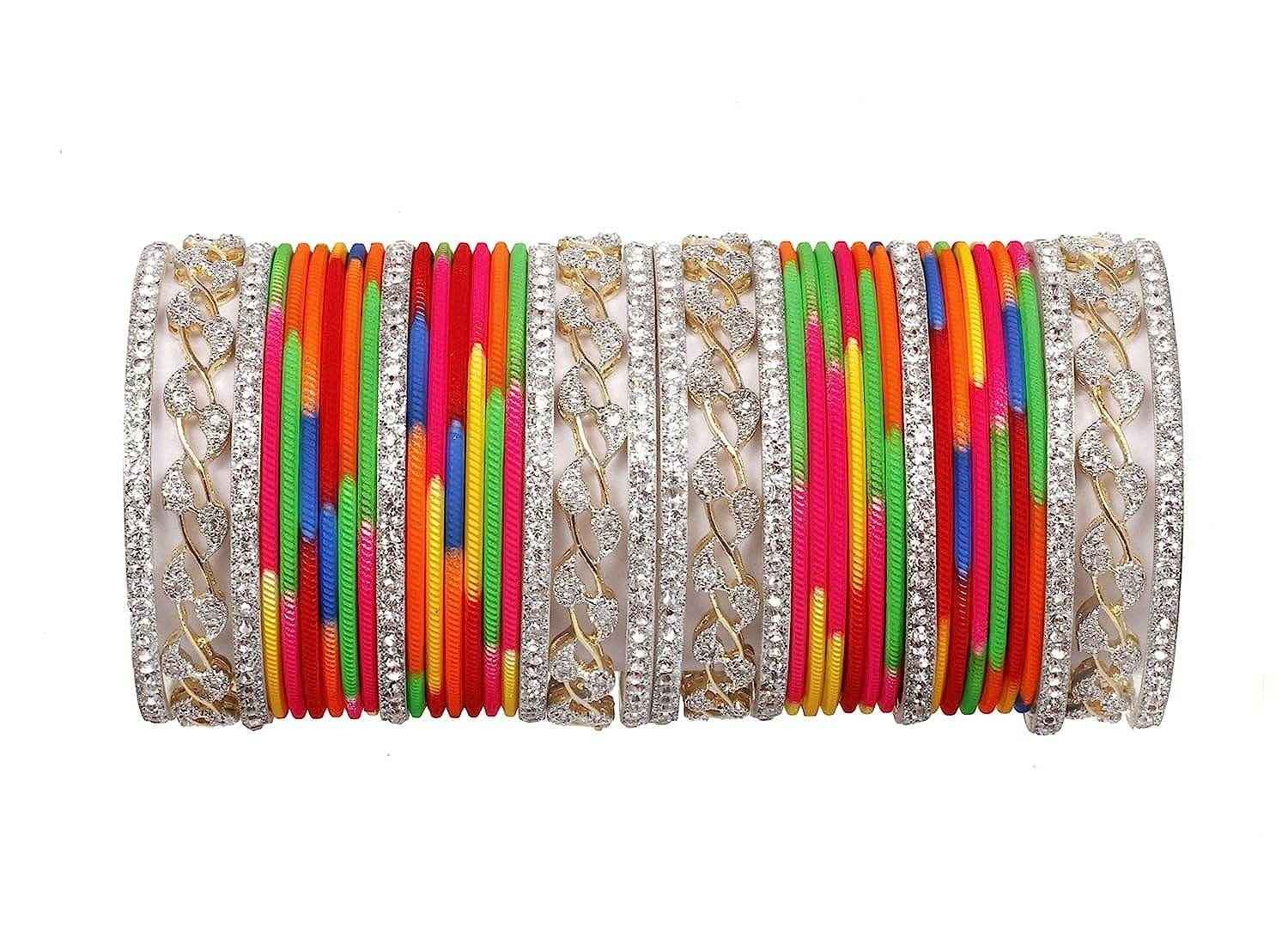 T4 Jewels AD Stones Studded Gold & Silver Plated Beautiful Bangles Set Bridal Chuda - 103NO Multicolour All Bangle Sets T4 Jewels