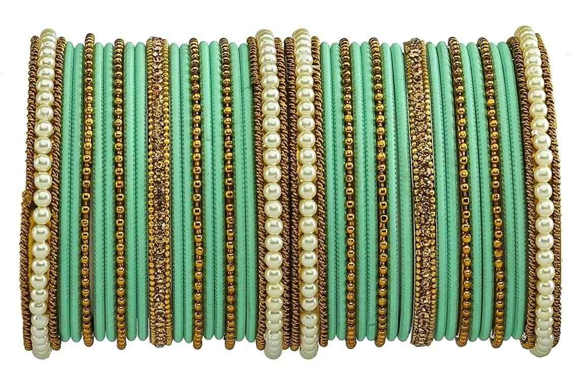 T4 Jewels Gold Plated Beautiful Fashion Jewellery Brass Metal Bangles Set(Set For 2 Hand) - 61NO Pista All Bangle Sets T4 Jewels