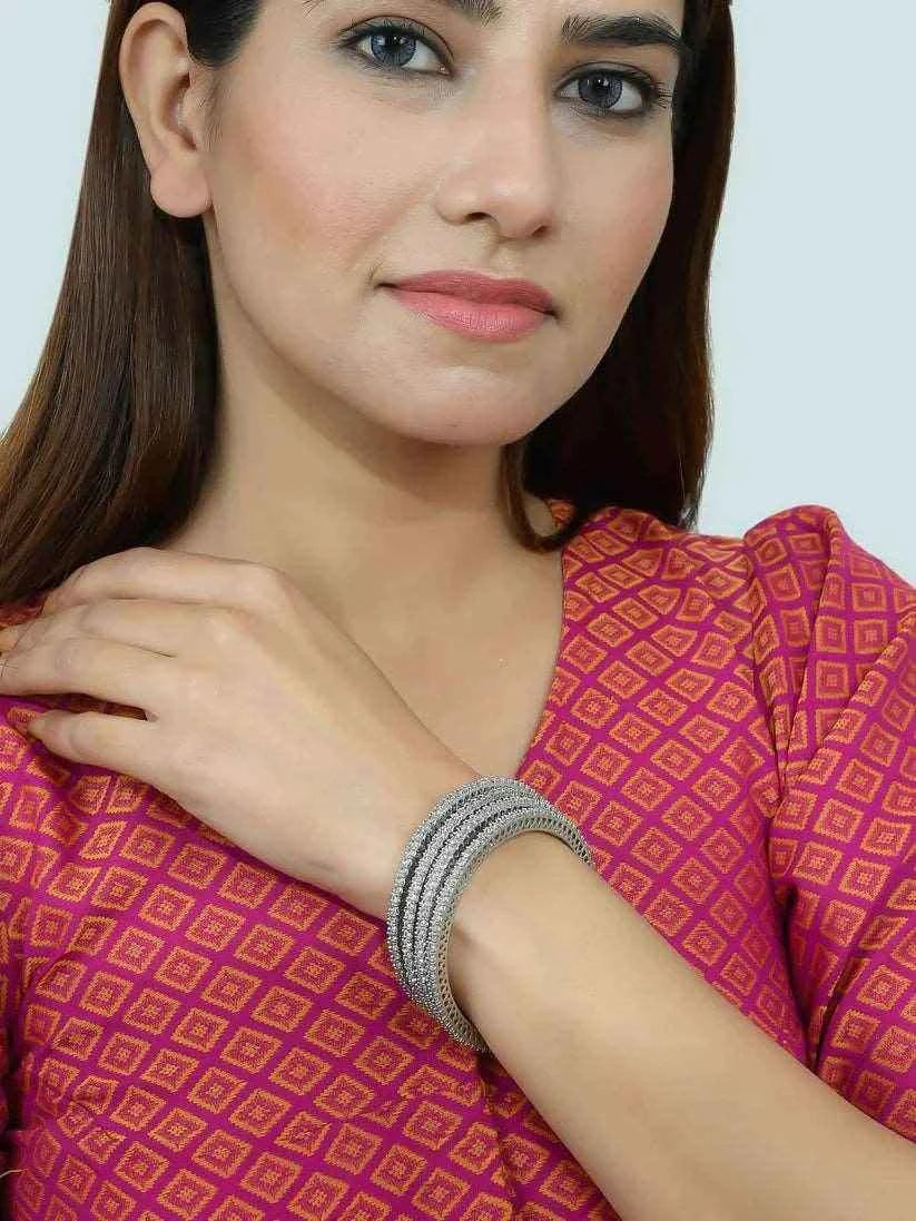 Set Of Four Silver Plated American Diamond Handmade Stylish bangle for women (AD-007) AD Bangles T4 Jewels