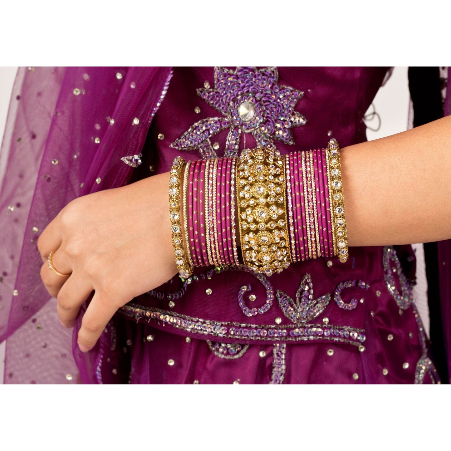 Set of 2 Beautiful Golden Dotted Colored Bangle Set Wine All Bangle Sets T4 Jewels