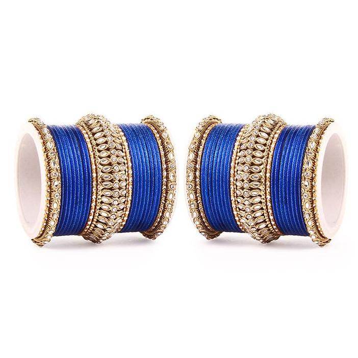 Set of 2 Bridal Kundan Bangle Set Blue All Bangle Sets T4 Jewels