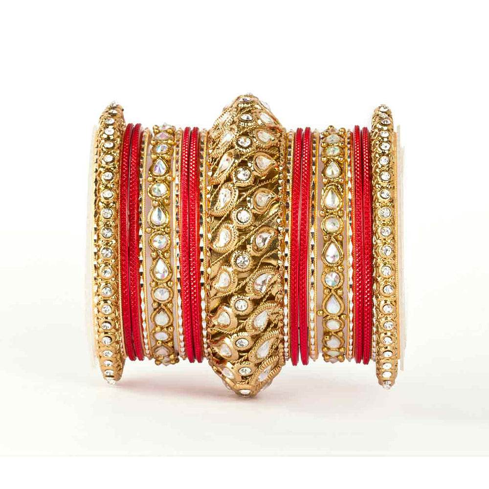 Traditional All Kundan Bangle Set For One Hand Red All Bangle Sets T4 Jewels