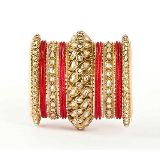 Traditional All Kundan Bangle Set For One Hand Red All Bangle Sets T4 Jewels