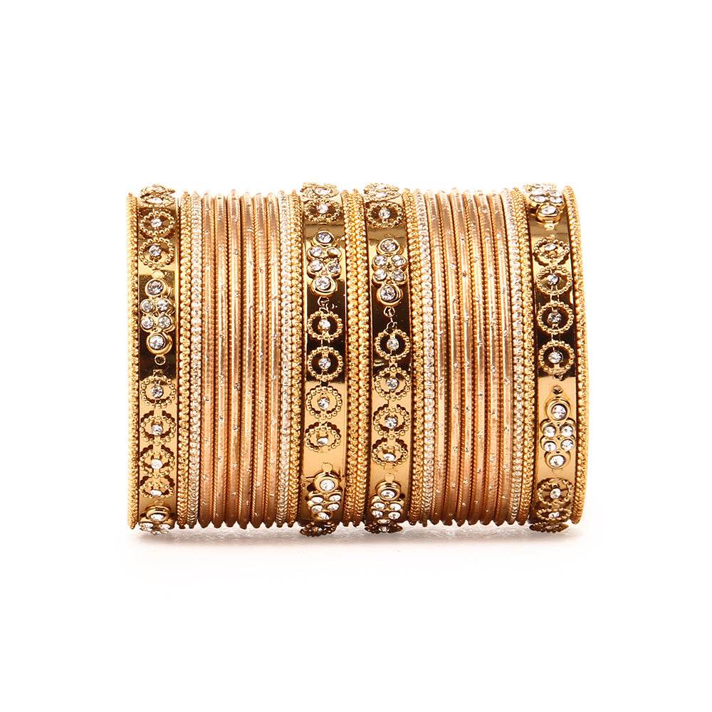 Traditional Bangle Set With Golden Dotted Bangles BY T4 Jewels Golden All Bangle Sets T4 Jewels