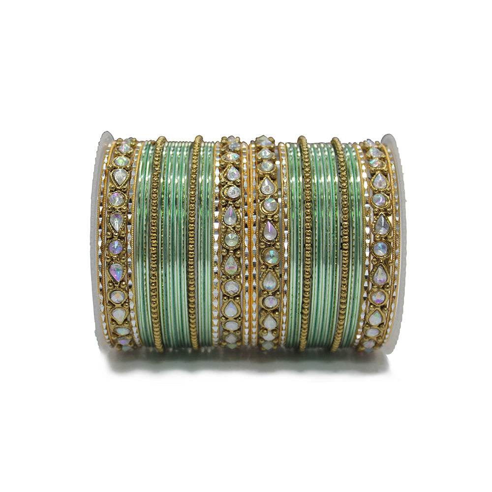 Kundan Gold Plating Bangle Set Light Green All Bangle Sets T4 Jewels