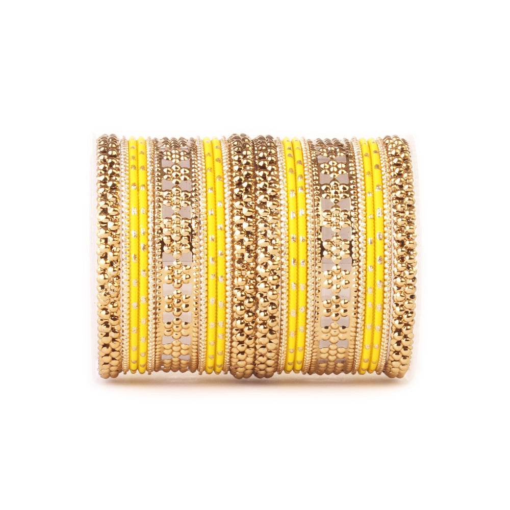 Colored Daily Wear Bangle Set With Flower Jaali Work Yellow All Bangle Sets T4 Jewels