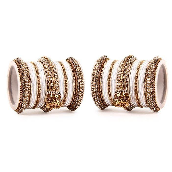 Set of 2 Traditional Jhumki Bangle Set Silver All Bangle Sets T4 Jewels