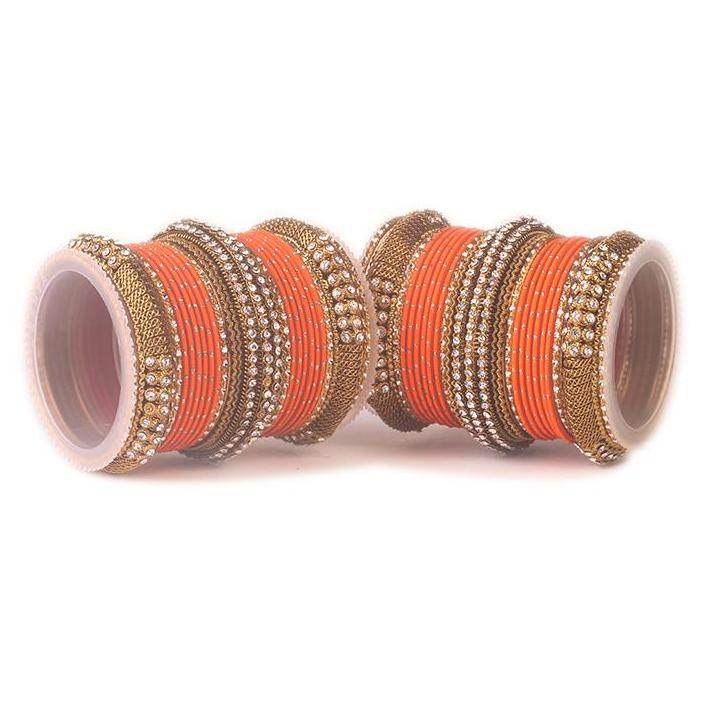 Set of 2 Bridal Jaali Work Bangle Set Orange All Bangle Sets T4 Jewels