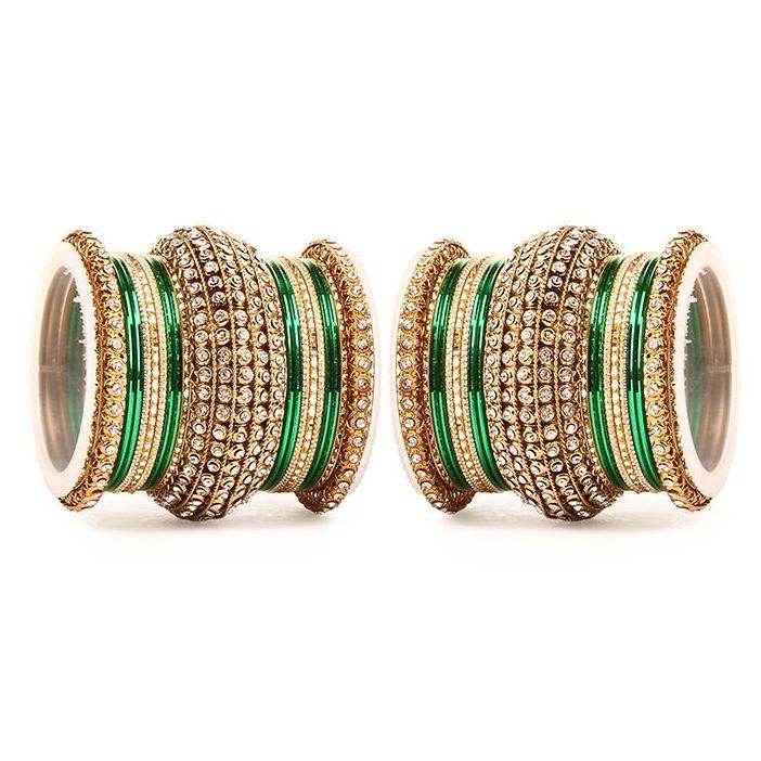 Set of 2 Colored Chakri Shining Bangle Set Green All Bangle Sets T4 Jewels