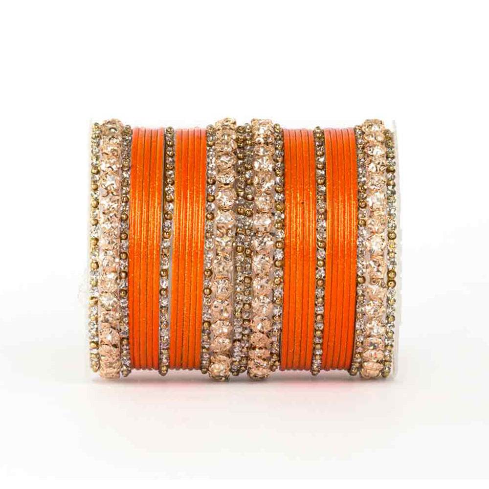 Beautiful Shimmering Brass Bangle Set Orange All Bangle Sets T4 Jewels