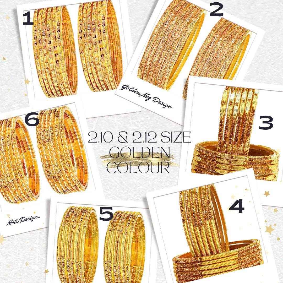 T4 Jewels Golden Color Bangles (Pack Of 12) Large Size Bangles T4 Jewels