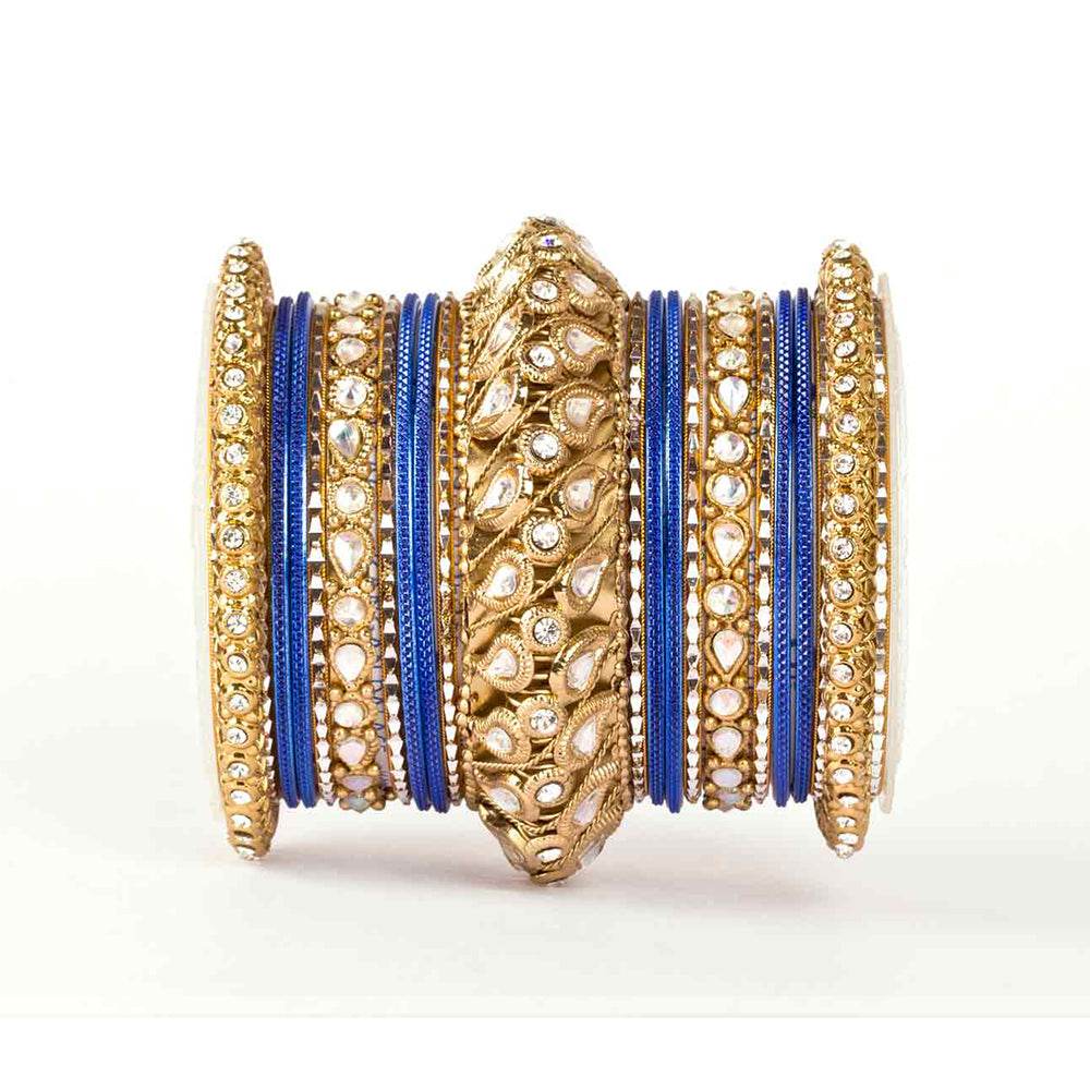 Traditional All Kundan Bangle Set For One Hand Blue All Bangle Sets T4 Jewels