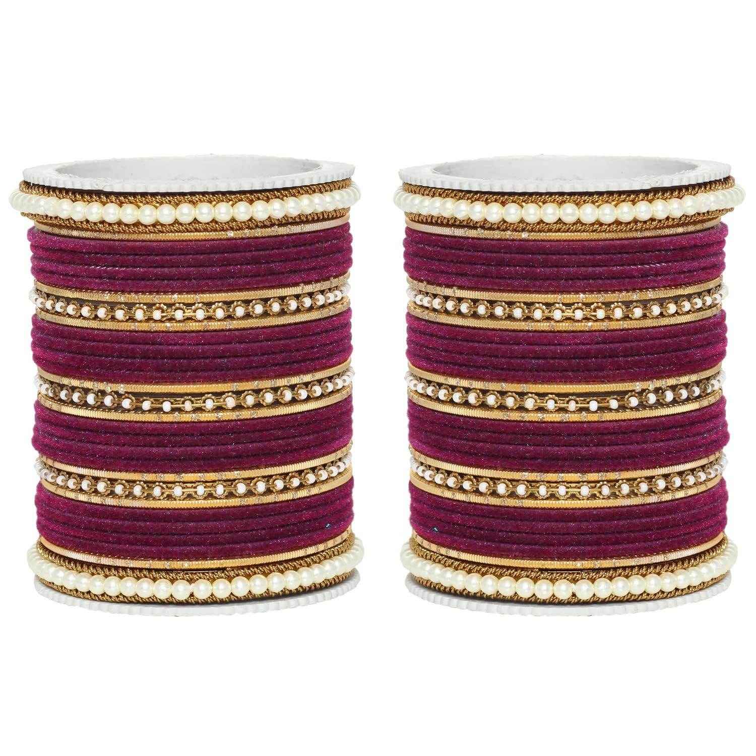 T4 Jewels Glossy Finish Beads Studded Latest Fashion Jewellery Stylish Bangles Set - 104NO Purple 2.2 Inches All Bangle Sets T4 Jewels