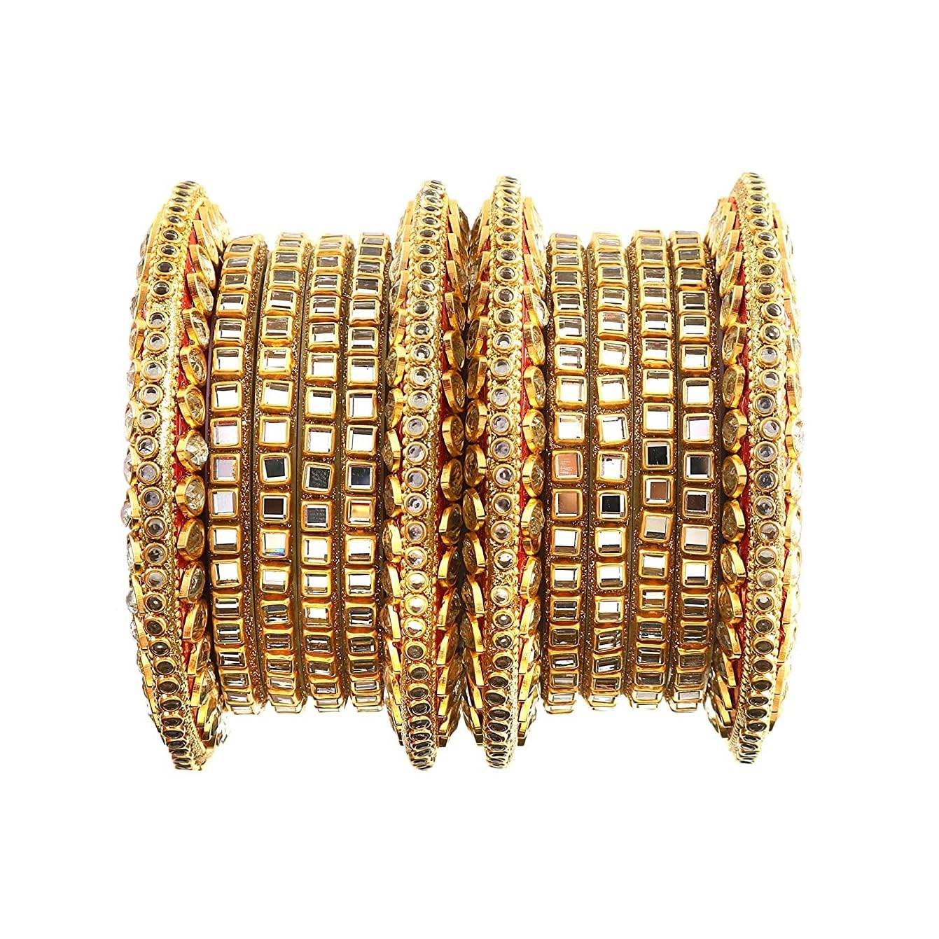 T4 Jewels Rajwadi Beautiful Kundan Rajasthani Traditional Stylish Bangles Set For Women & Girls Gold Plated T4 Jewels
