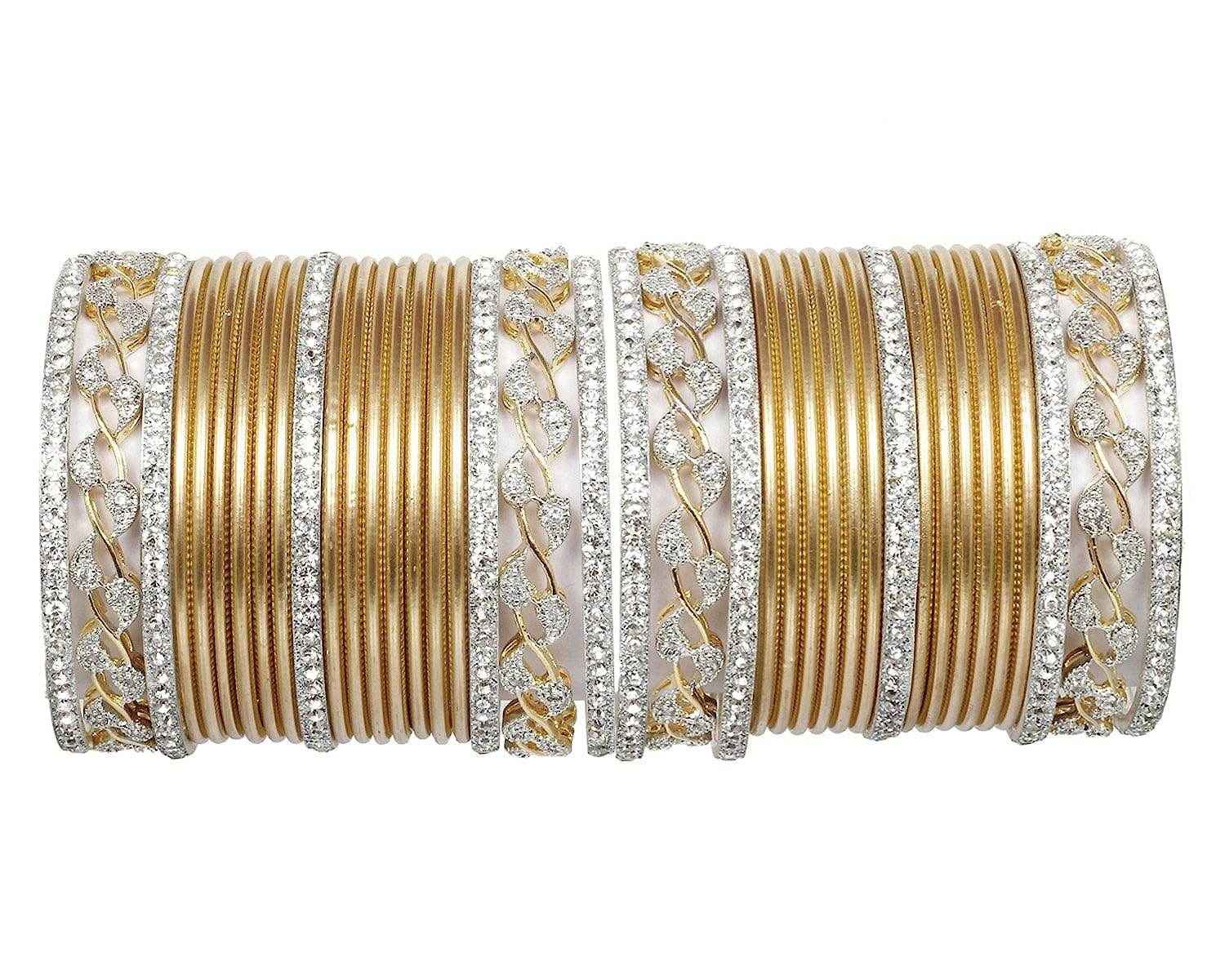 T4 Jewels AD Stones Studded Gold & Silver Plated Beautiful Bangles Set Bridal Chuda - 103NO Golden All Bangle Sets T4 Jewels