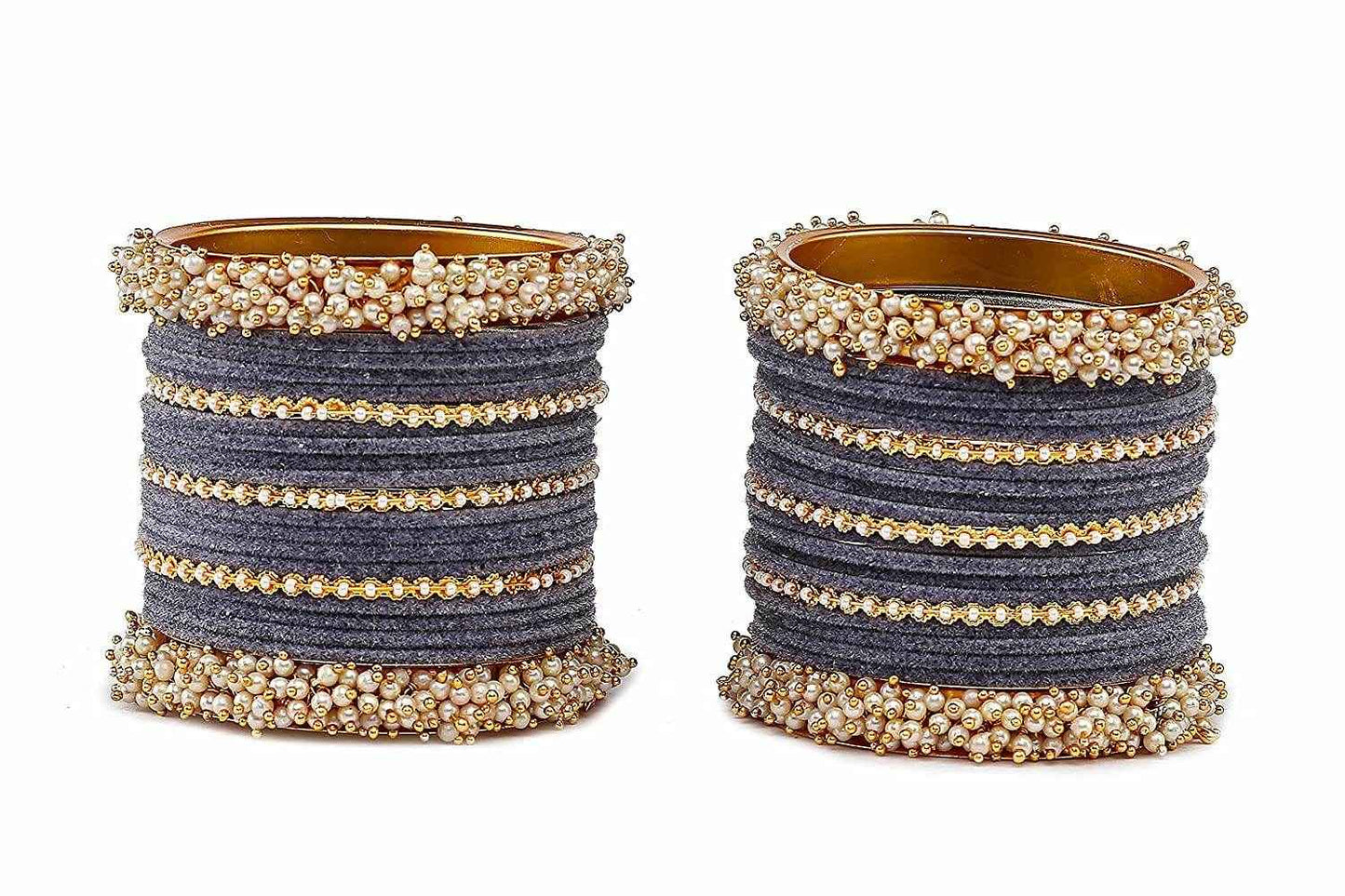 T4 Jewels Stylish Latest Collection Fashion Jewellery Pearl And Stone Glossy Finished Metal Bangles Set - 70NO All Bangle Sets T4 Jewels
