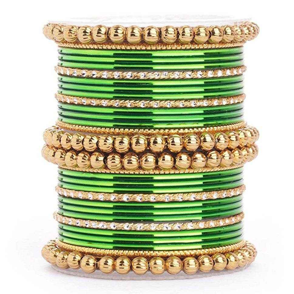T4 Jewels Glossy Metal Bangles Set. Green Metal Bangles T4 Jewels