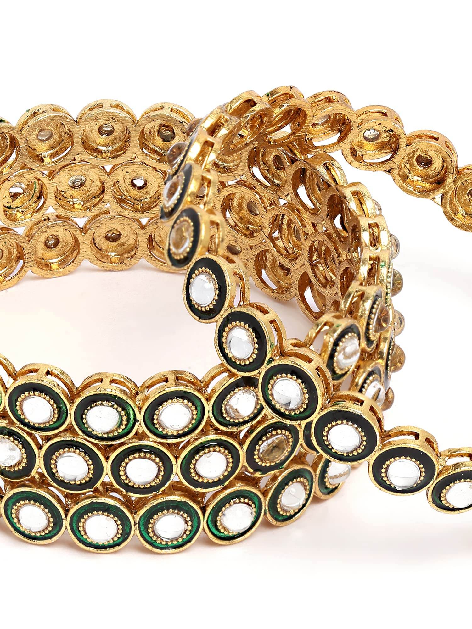 T4 Jewels Set of 4 Antique Gold Plated Green Kundan Rajwadi Bangles for Women T4 Jewels