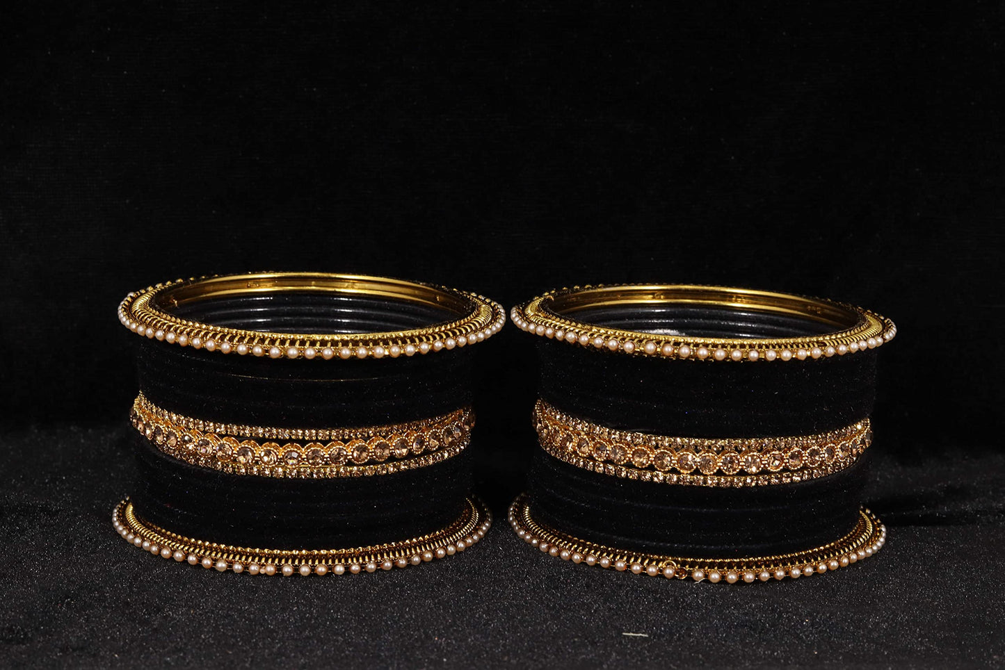 T4 Jewels Metal Velvet Bangles Studded Zircon Diamond Stone & Pearls | Stylish Women's Bangles | Metal bangles | Gold Plated Bangles T4 Jewels