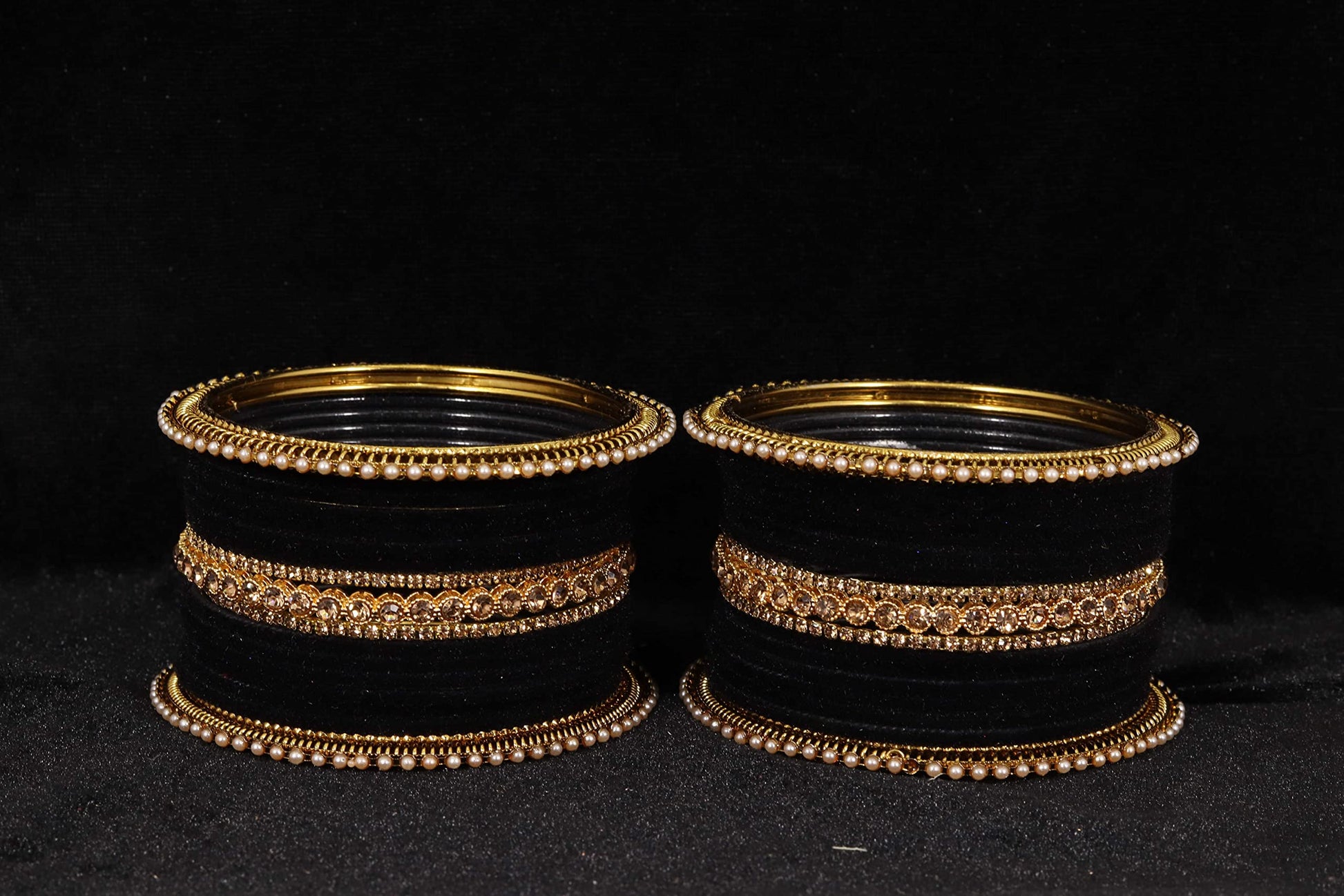 T4 Jewels Metal Velvet Bangles Studded Zircon Diamond Stone & Pearls | Stylish Women's Bangles | Metal bangles | Gold Plated Bangles T4 Jewels