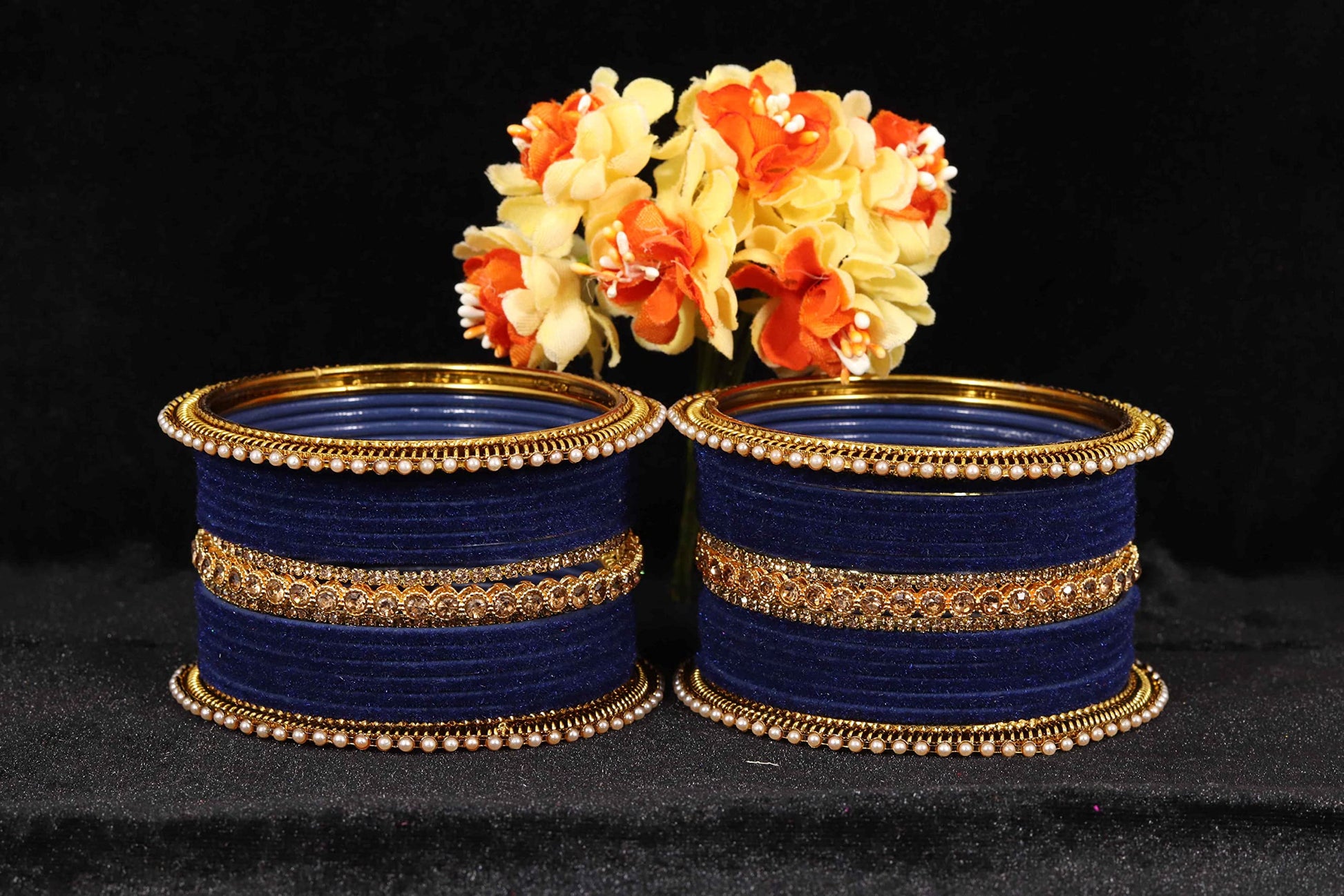 T4 Jewels Metal Velvet Bangles Studded Zircon Diamond Stone & Pearls | Stylish Women's Bangles | Metal bangles | Gold Plated Bangles T4 Jewels