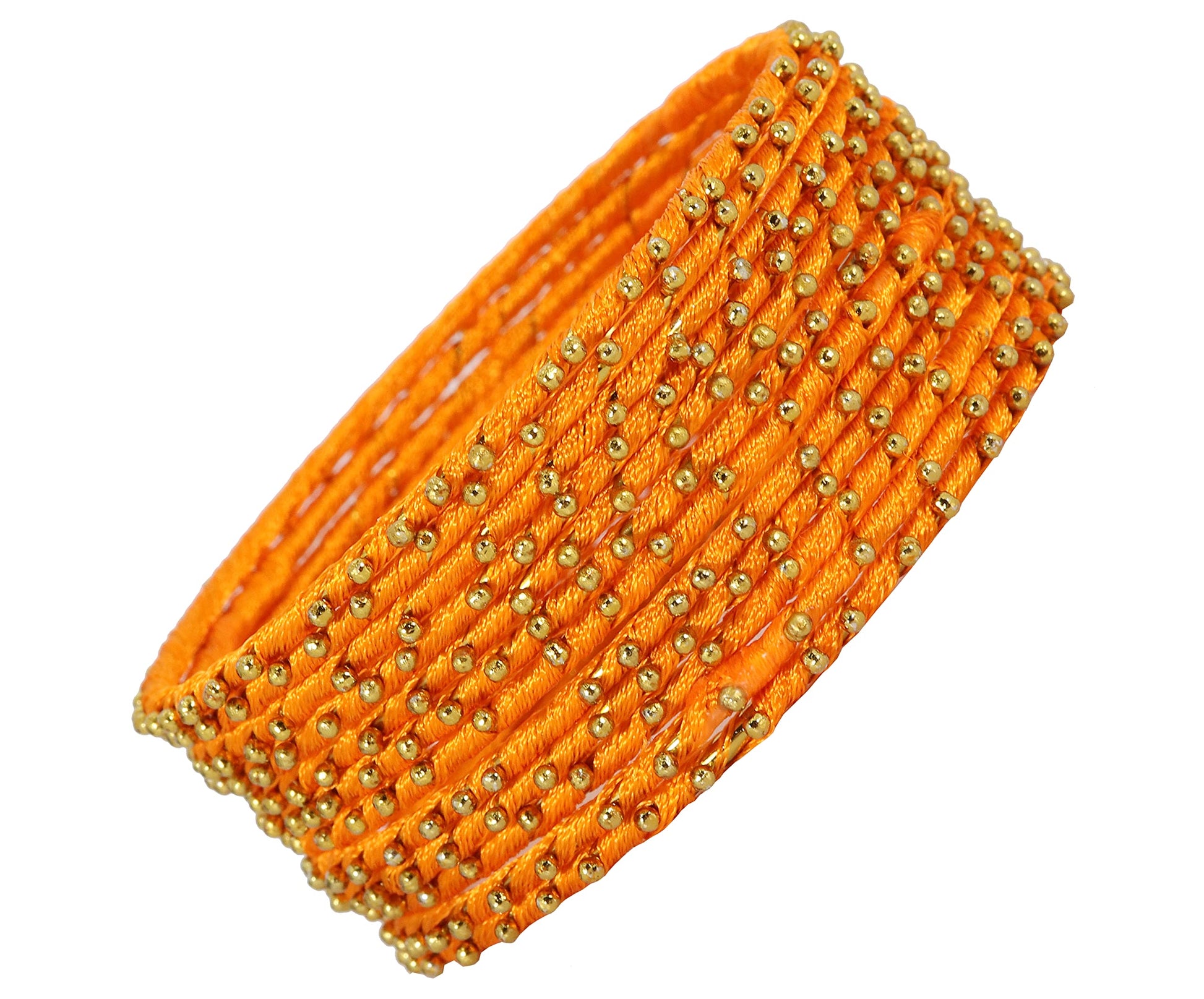 T4 Jewels Non-Precious Metal with Silk thread and Linked with Ball stone Glossy Finished Bangle Set For Women and Girls Orange T4 Jewels