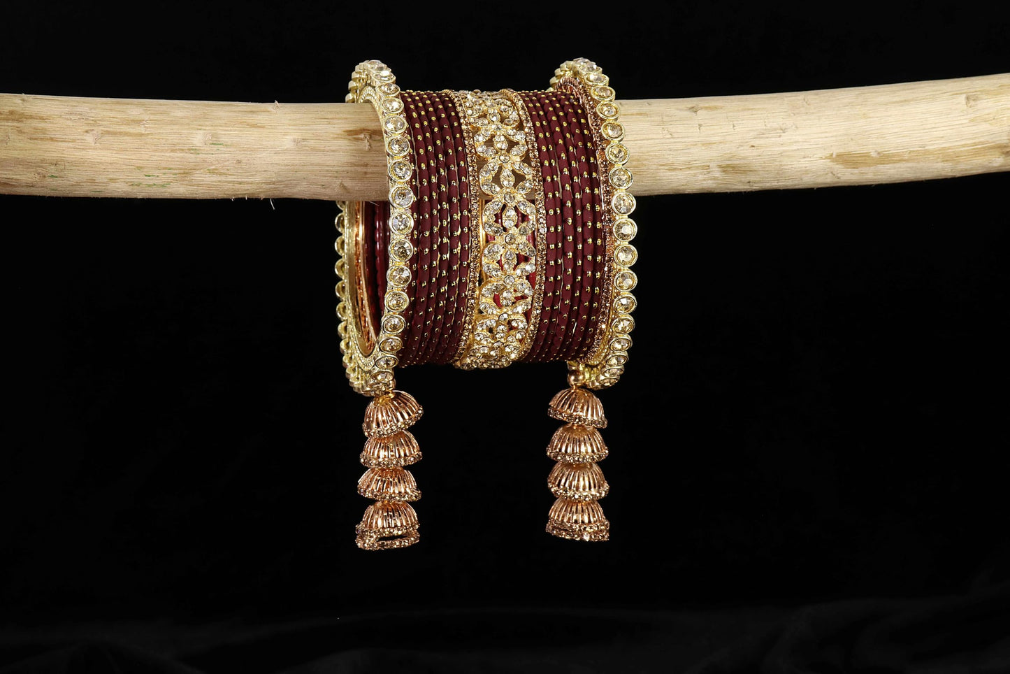 T4 Jewels Metal Bangles Latkan Chuda Set with American Diamond, Zircon Stone & Polka Dots | Dulhan Chuda Set Wedding | Punjabi Chuda | Chooda Bangles- Set of 38 T4 Jewels
