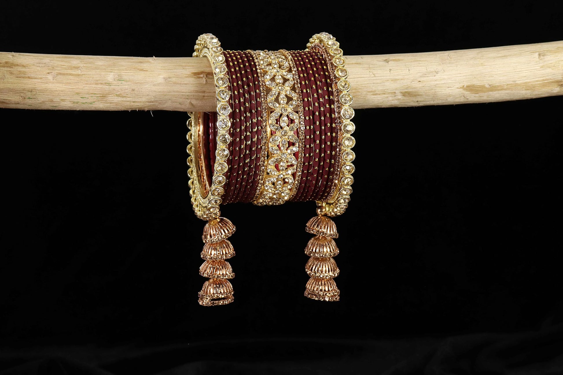 T4 Jewels Metal Bangles Latkan Chuda Set with American Diamond, Zircon Stone & Polka Dots | Dulhan Chuda Set Wedding | Punjabi Chuda | Chooda Bangles- Set of 38 T4 Jewels