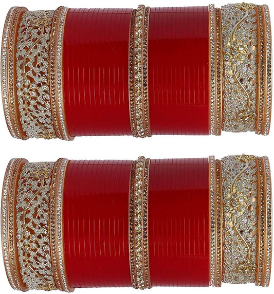 T4 Jewels RED GOLDEN BRIDAL CHUDA WITH AD DESIGNER KADAS GIVING AN ELEGANT LOOK T4 Jewels