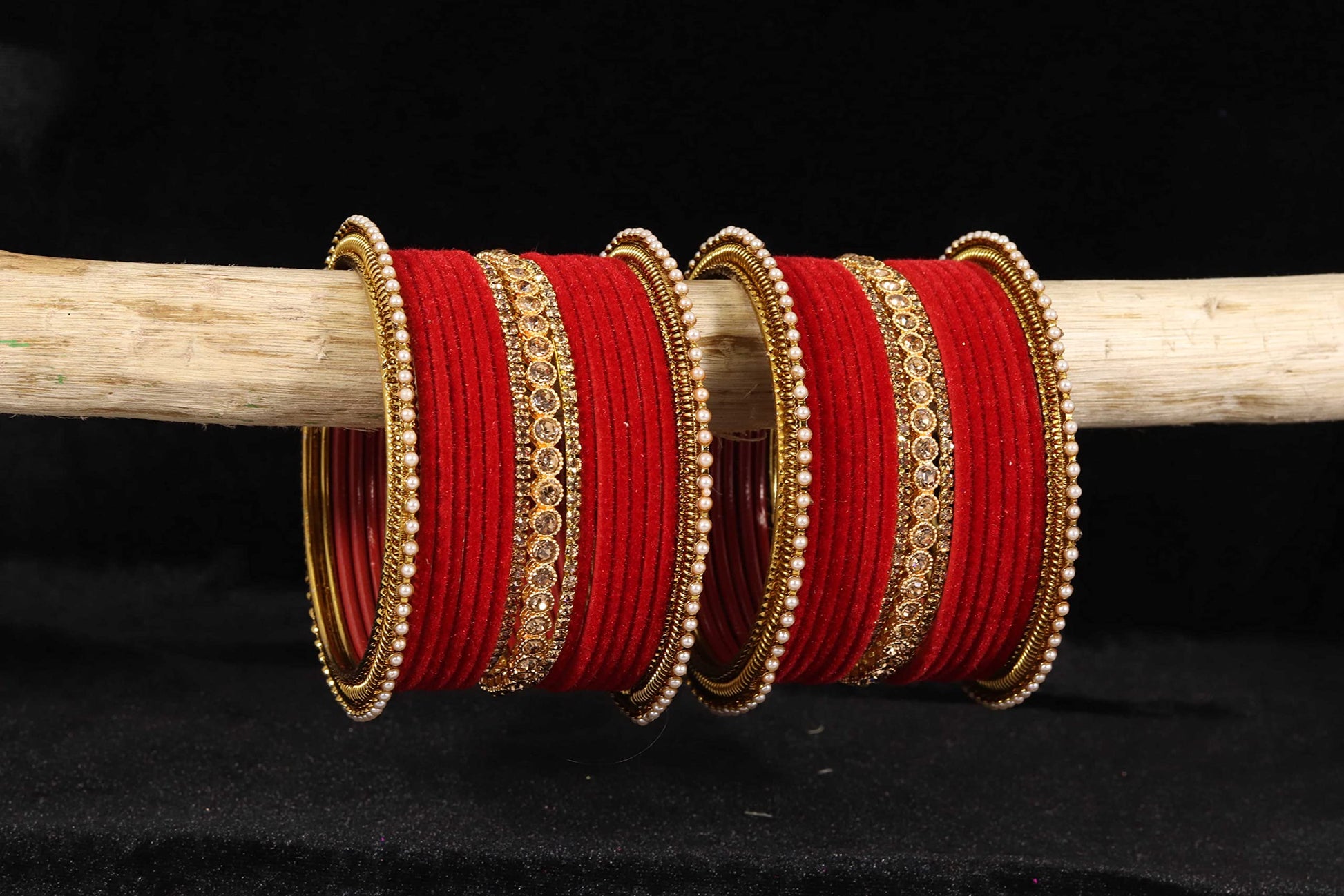 T4 Jewels Metal Velvet Bangles Studded Zircon Diamond Stone & Pearls | Stylish Women's Bangles | Metal bangles | Gold Plated Bangles T4 Jewels
