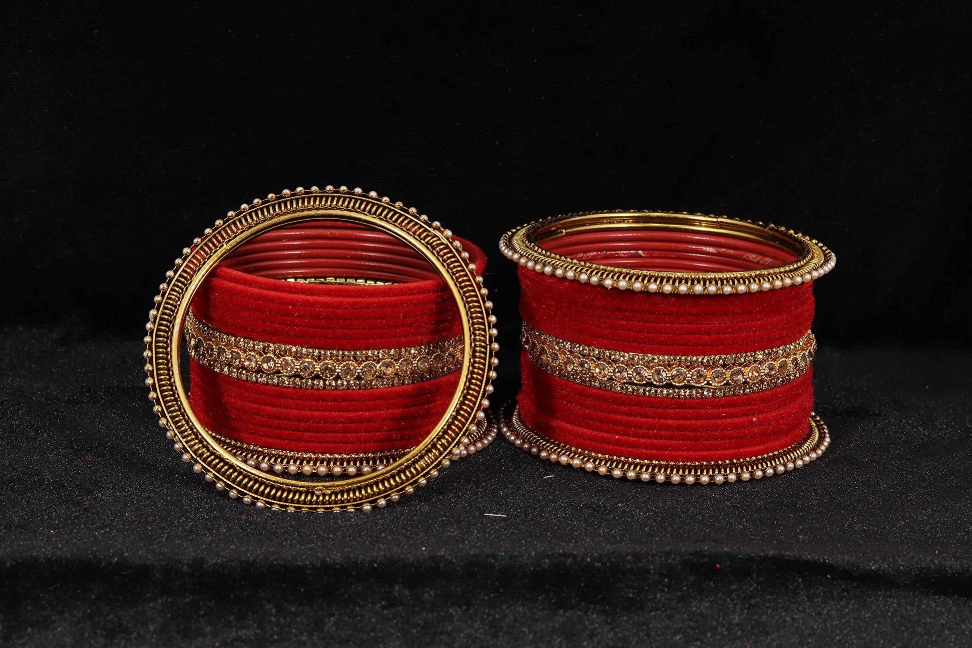 T4 Jewels Metal Velvet Bangles Studded Zircon Diamond Stone & Pearls | Stylish Women's Bangles | Metal bangles | Gold Plated Bangles T4 Jewels
