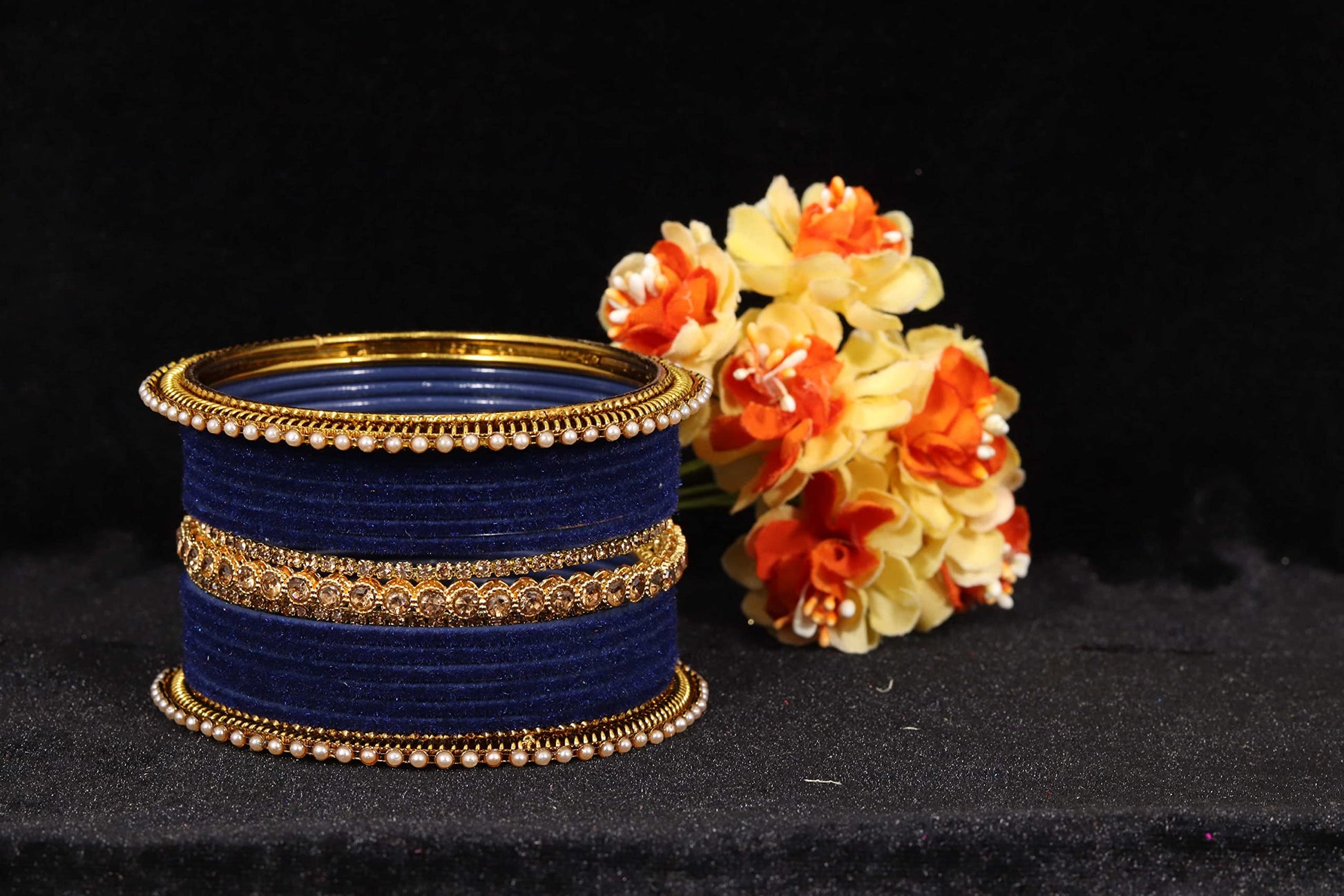 T4 Jewels Metal Velvet Bangles Studded Zircon Diamond Stone & Pearls | Stylish Women's Bangles | Metal bangles | Gold Plated Bangles T4 Jewels