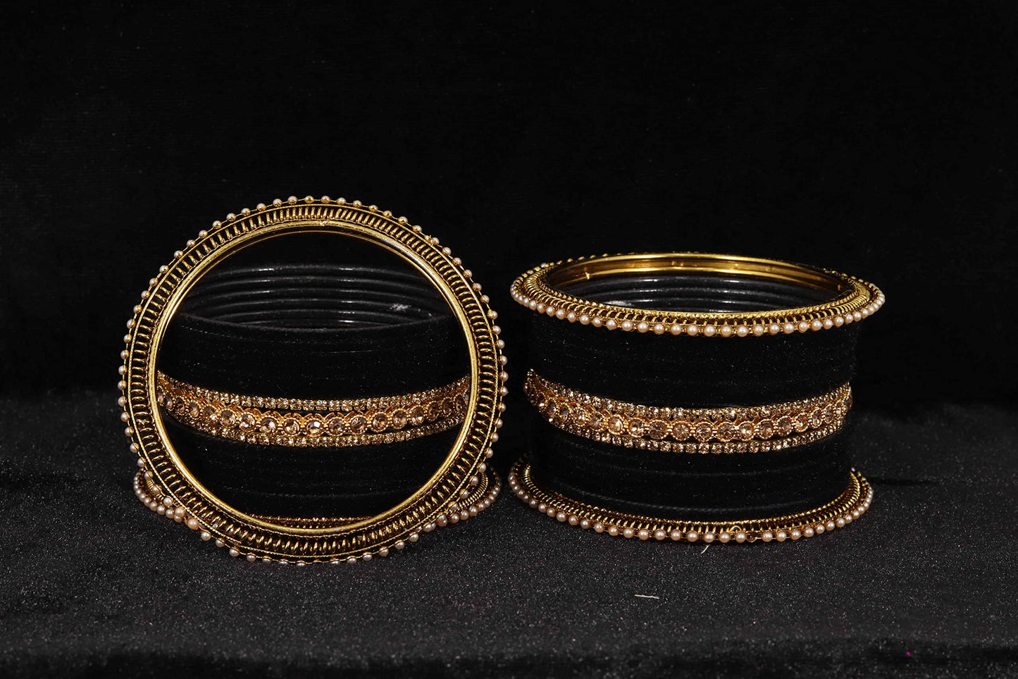 T4 Jewels Metal Velvet Bangles Studded Zircon Diamond Stone & Pearls | Stylish Women's Bangles | Metal bangles | Gold Plated Bangles T4 Jewels