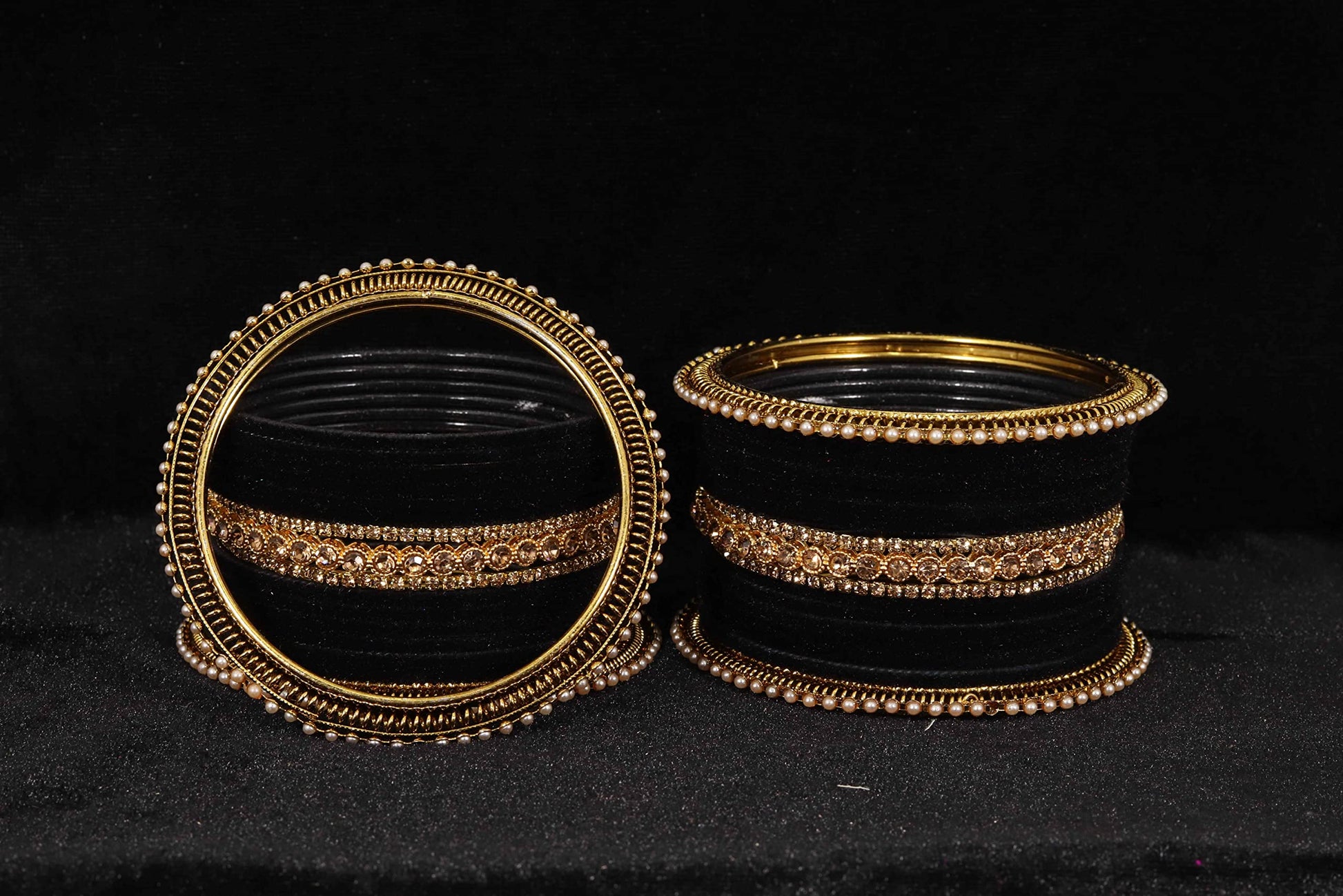 T4 Jewels Metal Velvet Bangles Studded Zircon Diamond Stone & Pearls | Stylish Women's Bangles | Metal bangles | Gold Plated Bangles T4 Jewels