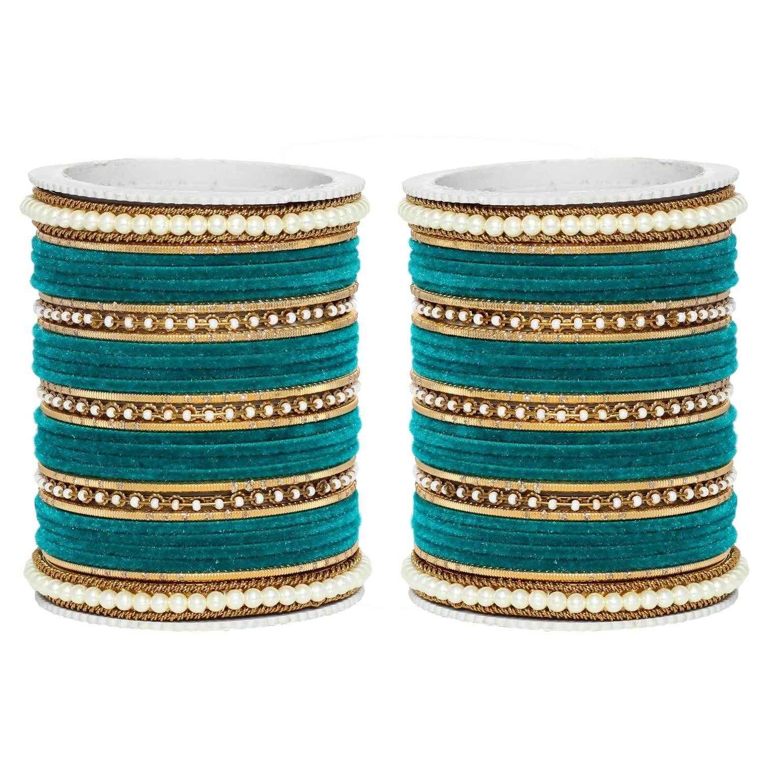 T4 Jewels Glossy Finish Beads Studded Latest Fashion Jewellery Stylish Bangles Set - 104NO Teal All Bangle Sets T4 Jewels