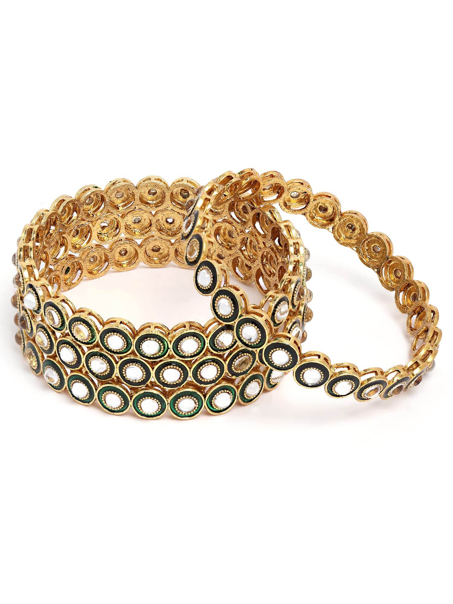 T4 Jewels Set of 4 Antique Gold Plated Green Kundan Rajwadi Bangles for Women 2.6 T4 Jewels