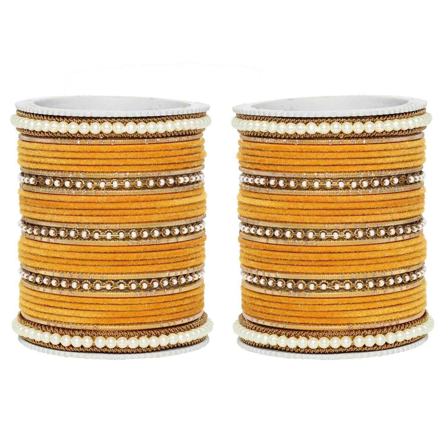 T4 Jewels Glossy Finish Beads Studded Latest Fashion Jewellery Stylish Bangles Set - 104NO Musturd 2.8 Inches All Bangle Sets T4 Jewels