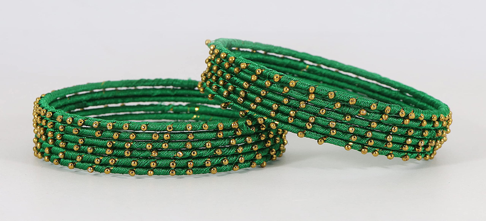 T4 Jewels Non-Precious Metal with Silk thread and Linked with Ball stone Glossy Finished Bangle Set For Women and Girls T4 Jewels