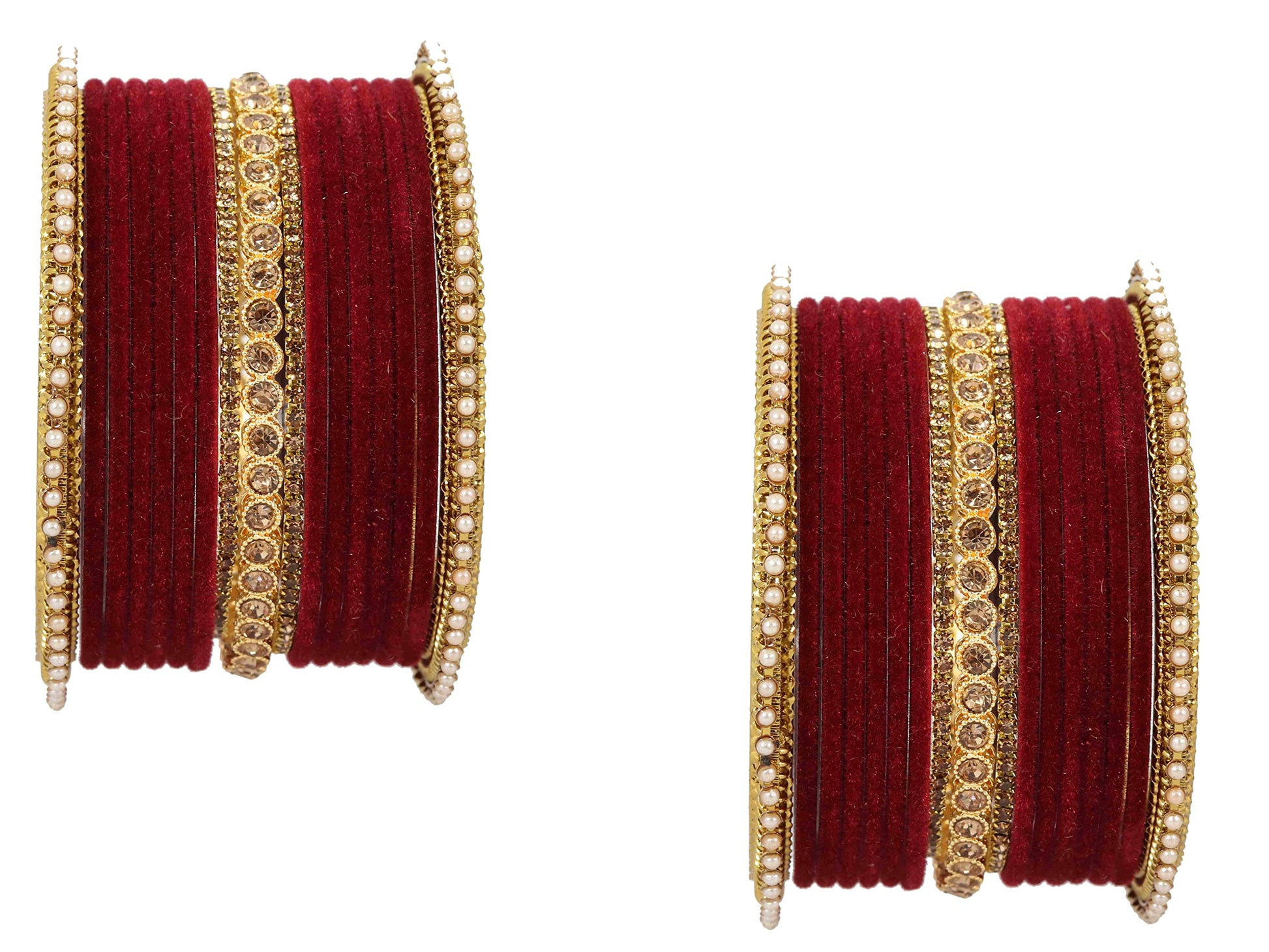 T4 Jewels Metal Velvet Bangles Studded Zircon Diamond Stone & Pearls | Stylish Women's Bangles | Metal bangles | Gold Plated Bangles T4 Jewels