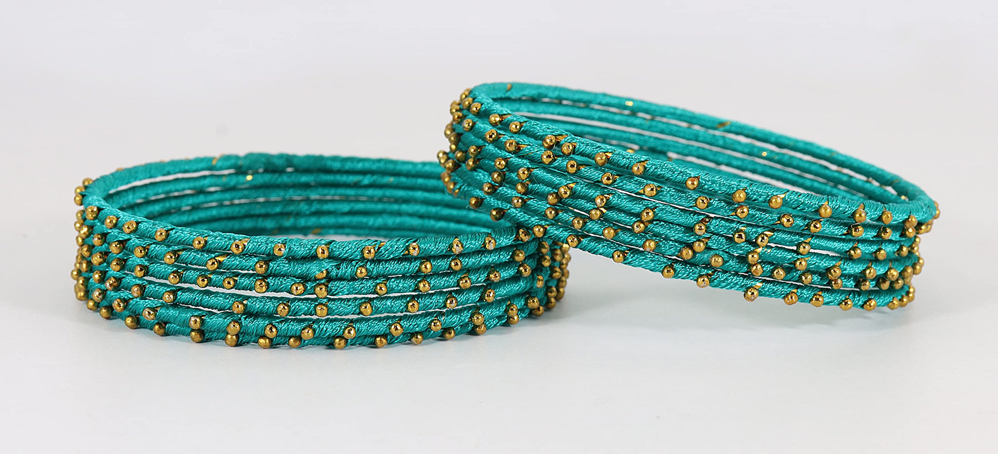 T4 Jewels Non-Precious Metal with Silk thread and Linked with Ball stone Glossy Finished Bangle Set For Women and Girls T4 Jewels