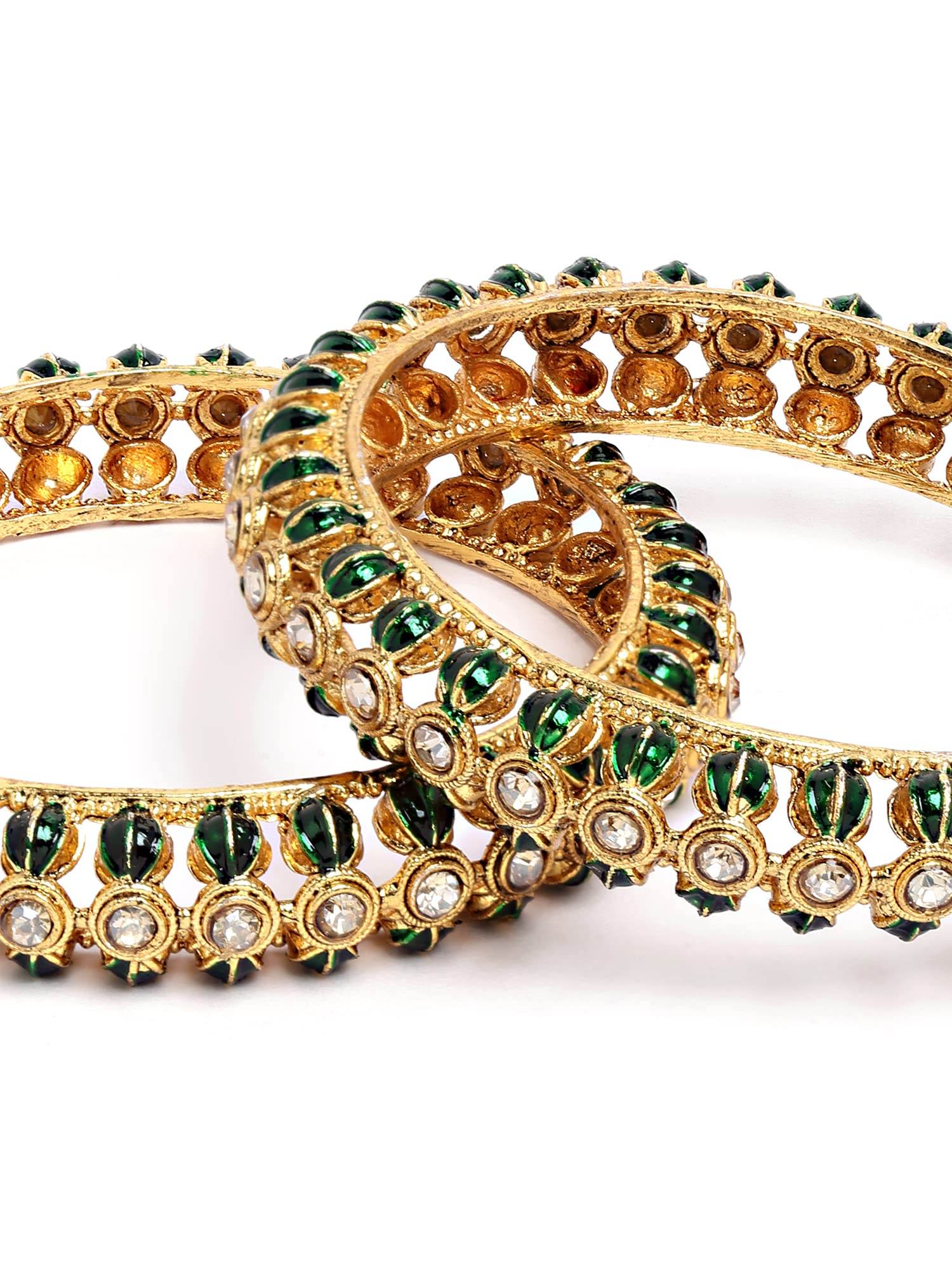 T4 Jewels Set of 2 Antique Gold Plated Green Kundan Rajwadi Bangles for Women T4 Jewels
