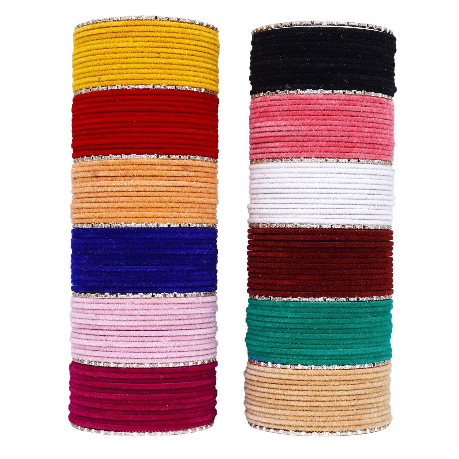 T4 Jewels Charming 12 Multicolors Stylish Plain Metal Velvet Bangle Box Set for Women & Girls Jewellery 2.10 (2.62 Inches) Design 1 T4 Jewels