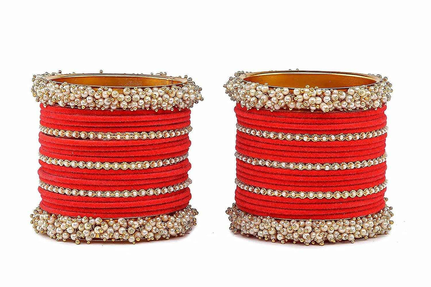 T4 Jewels Stylish Latest Collection Fashion Jewellery Pearl And Stone Glossy Finished Metal Bangles Set - 70NO All Bangle Sets T4 Jewels